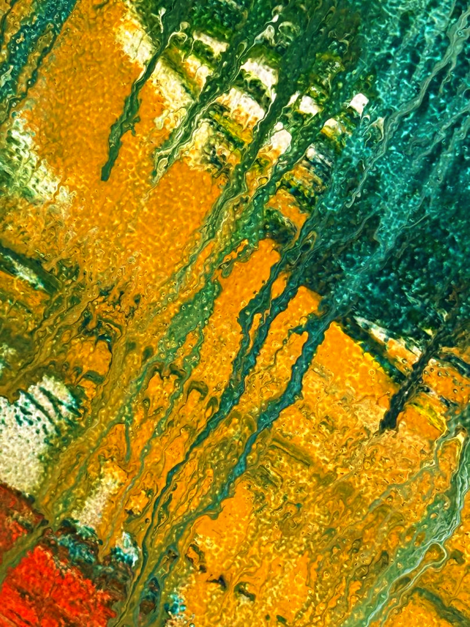 Chanel Bolero — watercolour print with bold amber fields and diagonal teal lines, by Dee Hogg