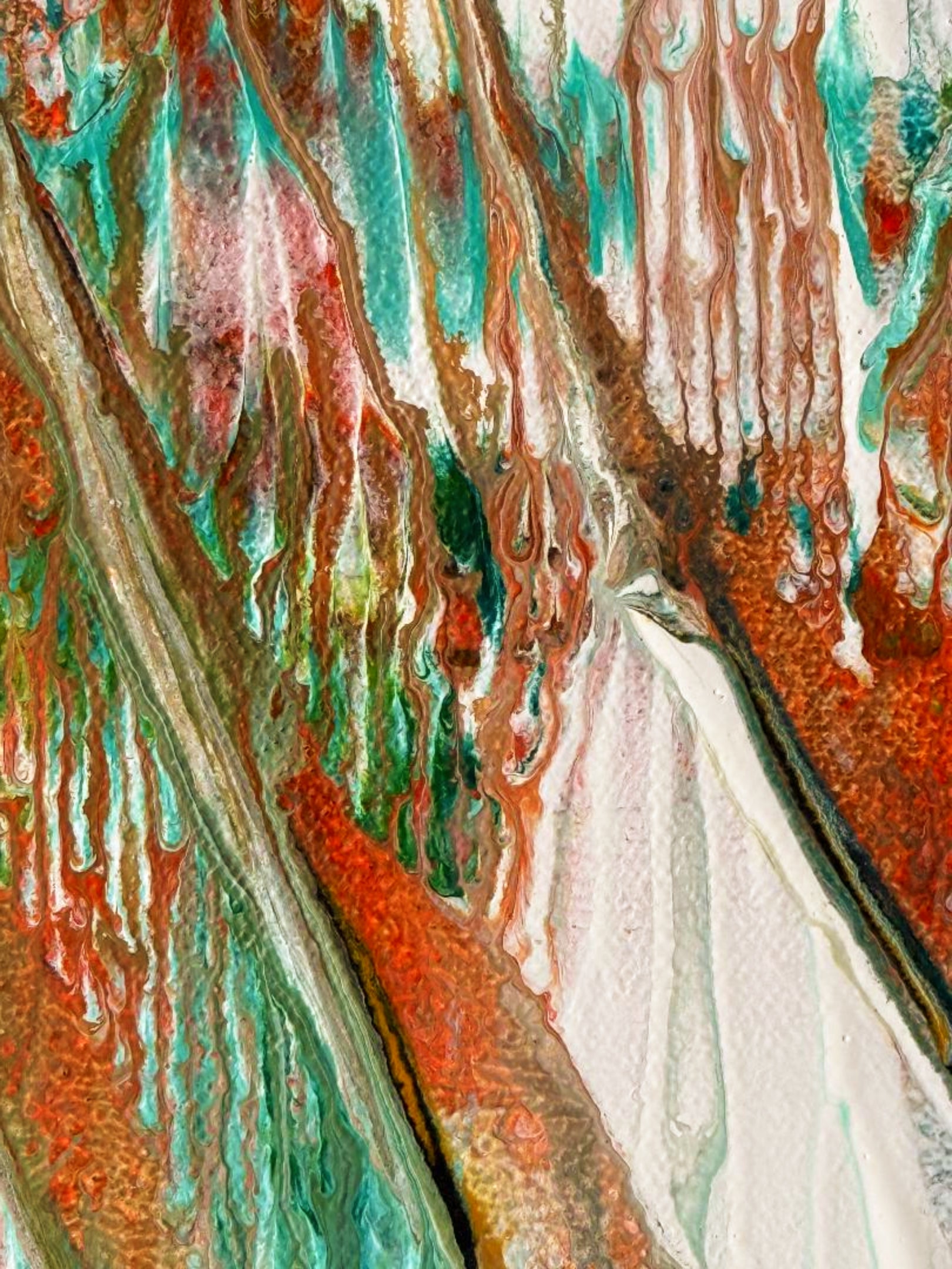 Mr Whippy — watercolour print with cascading terracotta and teal drips around a bold creamy white swirl, by Dee Hogg