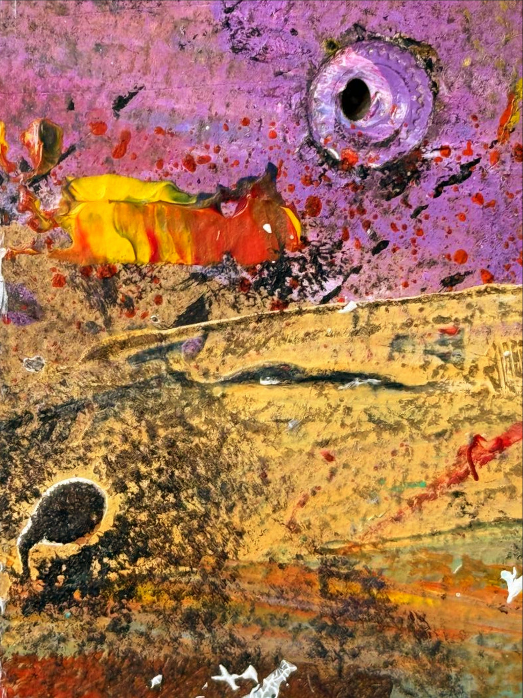 Home Time - A day out near Georgetown No.5, original painting detail by Dee Hogg — bold purple, gold and ochre tones