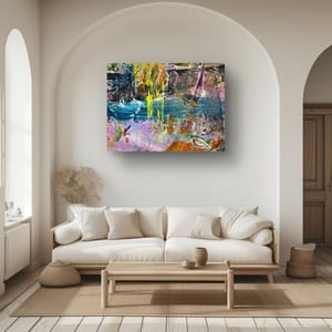 At the Pool No.1 by Dee Hogg displayed as a canvas print in a bright arched living room