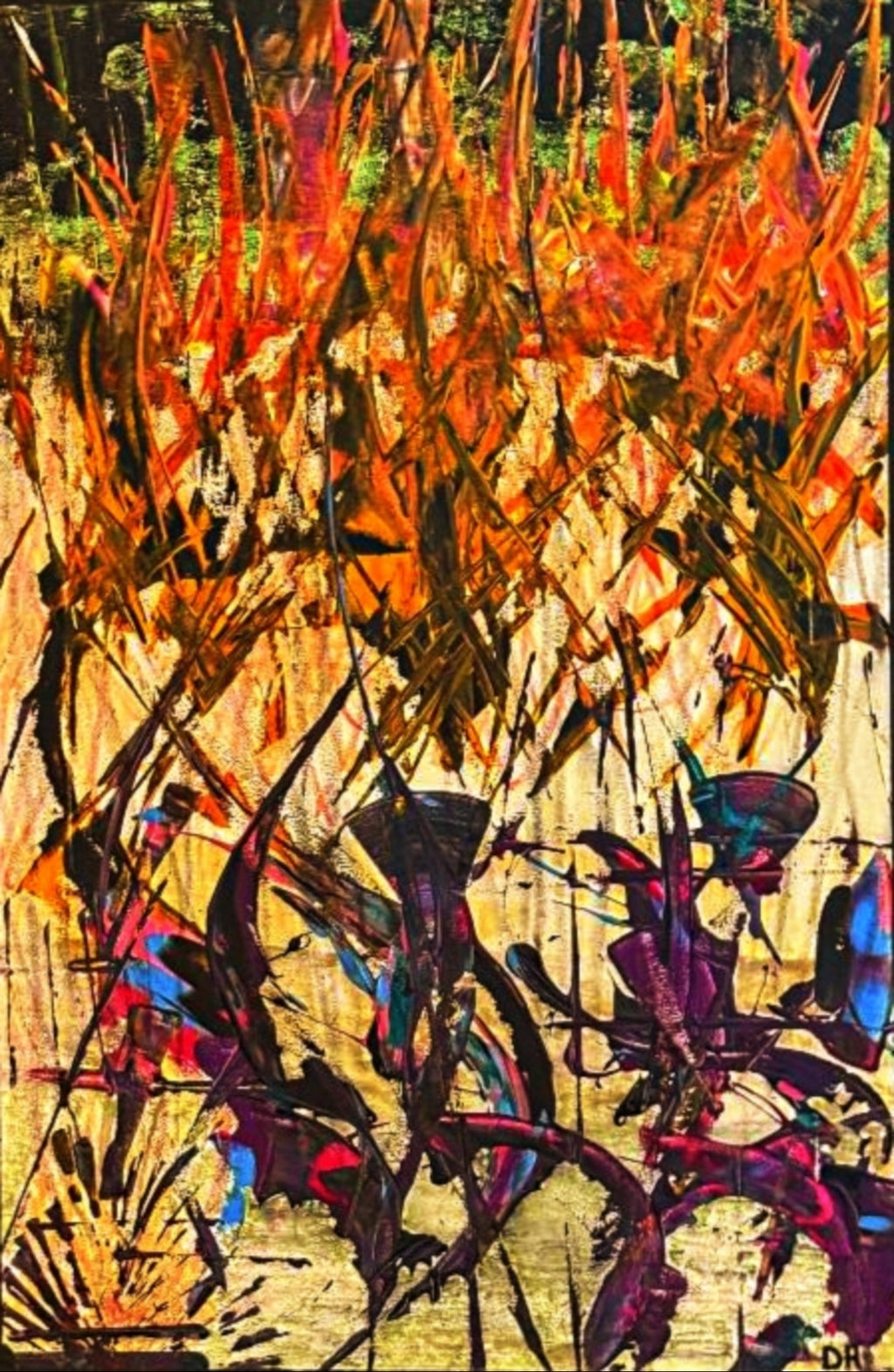 Dance abstract fine art print by Dee Hogg, expressive orange purple wall art