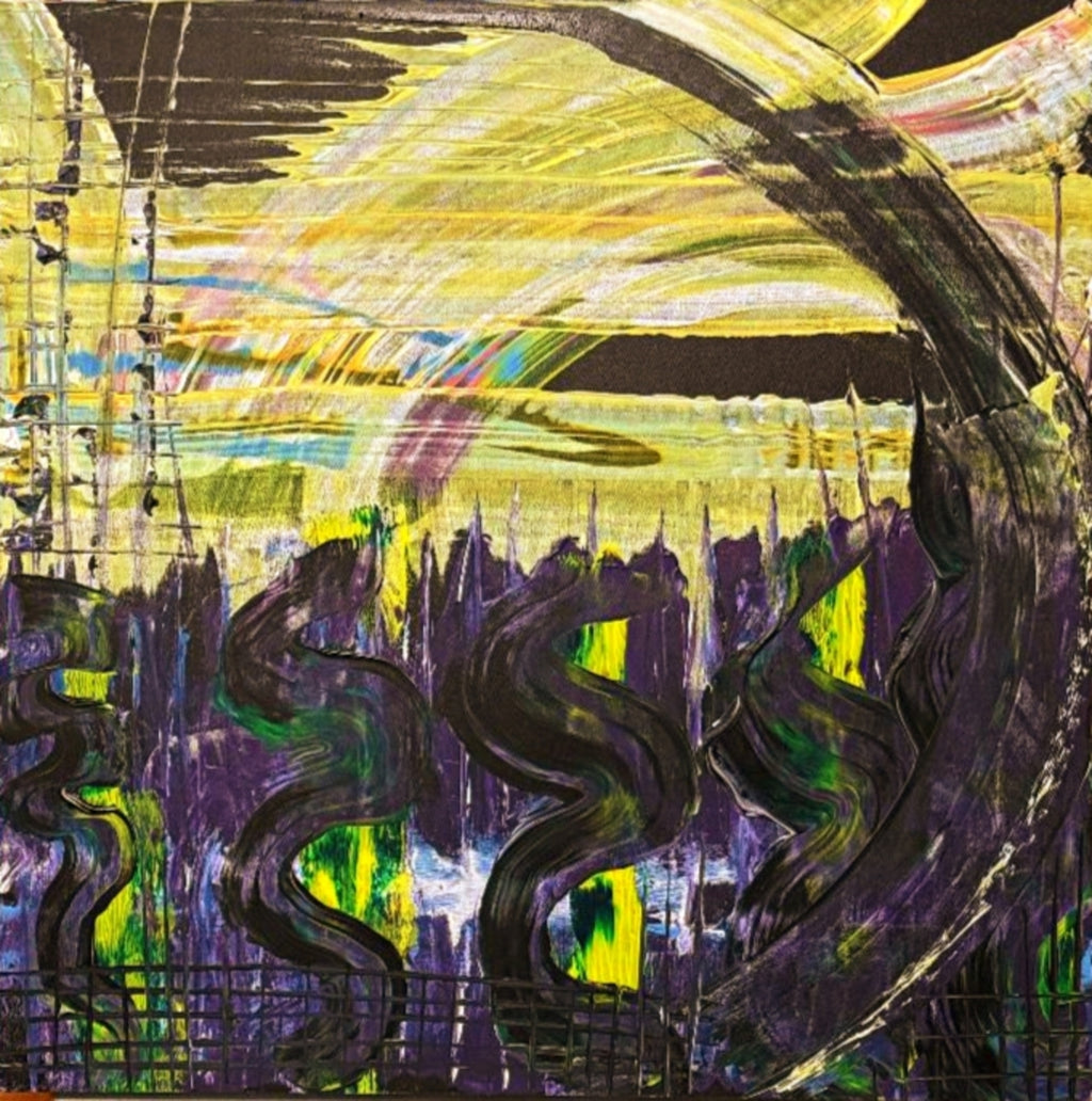 Eclipsed Currents abstract fine art print by Dee Hogg, yellow purple bold wall art