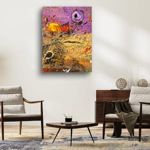 Home Time No.5 by Dee Hogg displayed as a canvas print in a mid-century modern living room