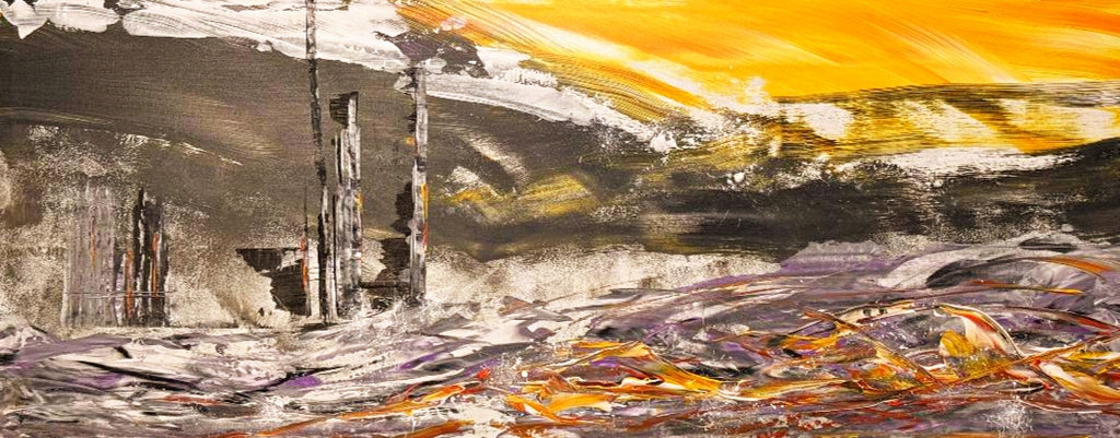 Industry on a Rough Shoreline abstract industrial fine art print by Dee Hogg, large moody wall art