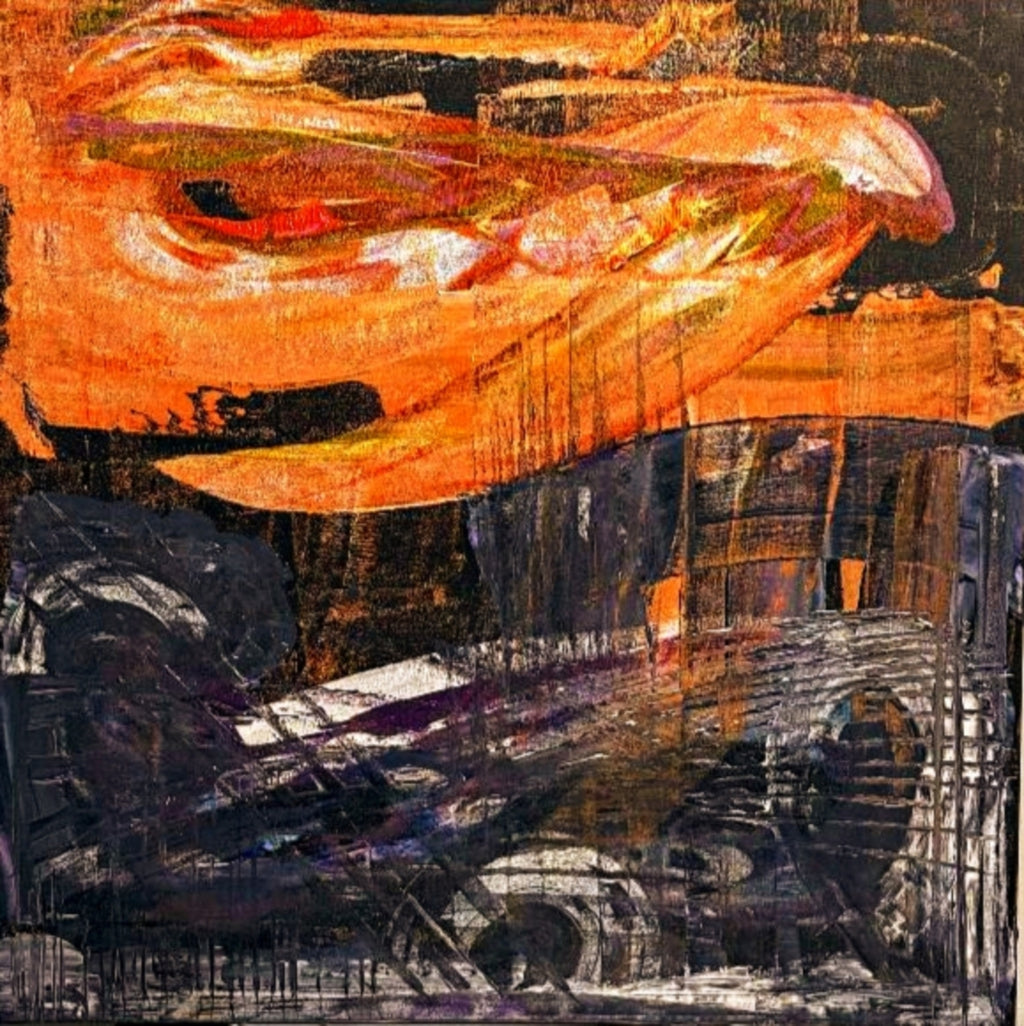 The Ark abstract fine art print by Dee Hogg, bold orange and dark textured wall art