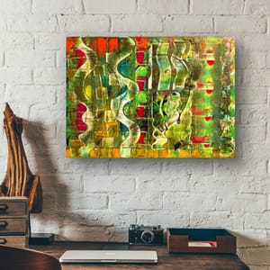 Twisted Reflections – Abstract Fine Art Print | Green Crimson Dynamic Wall Art