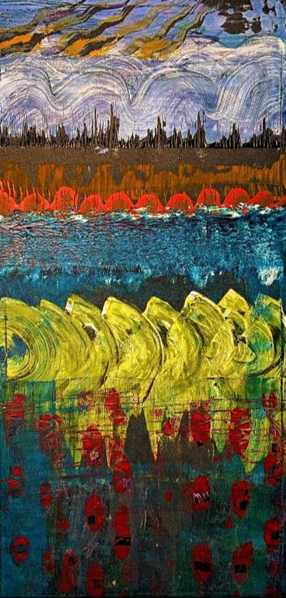 Under the Weather Line original acrylic painting abstract landscape wall art by Dee Hogg