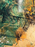 Emerald Drift – fine art print detail, layered greens and teal with gestural marks, by Dee Hogg