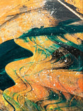 Citrus Tide – fine art print detail, vivid amber and teal wave-like forms, by Dee Hogg