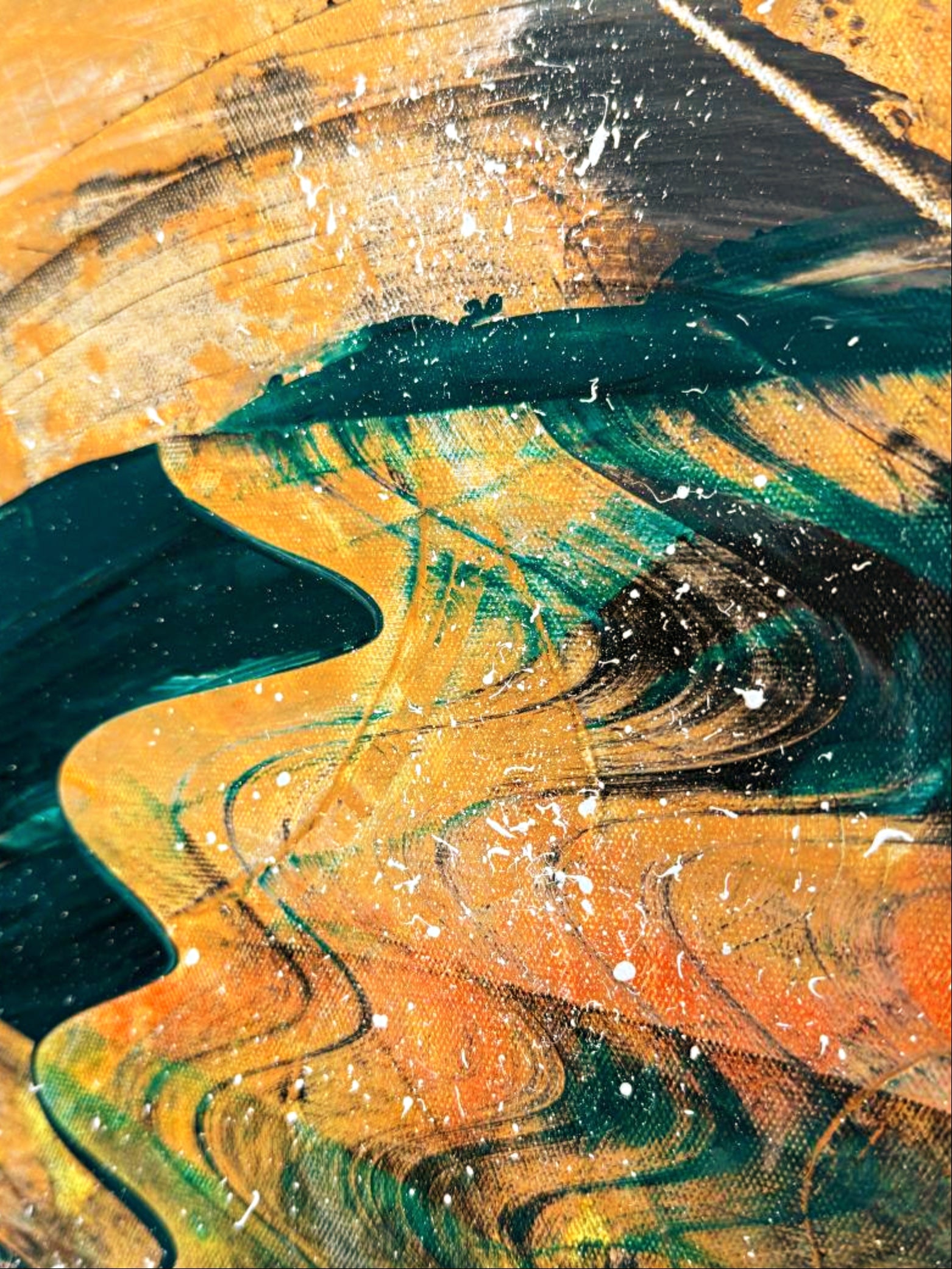 Citrus Tide – fine art print detail, vivid amber and teal wave-like forms, by Dee Hogg