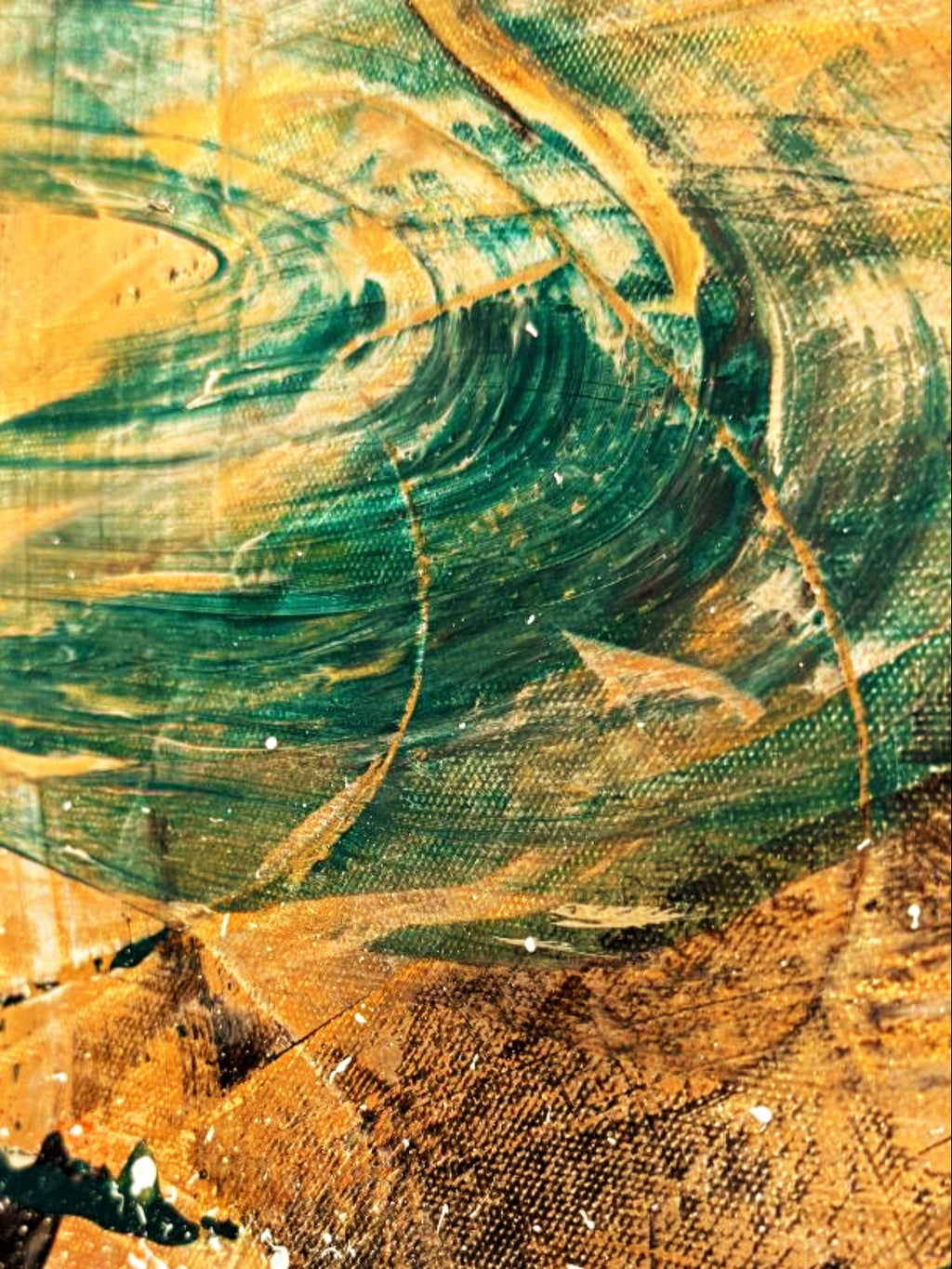 Sunlit Swell – fine art print detail, sweeping teal arcs on warm golden ground, by Dee Hogg