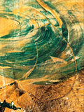 Sunlit Swell – fine art print detail, sweeping teal arcs on warm golden ground, by Dee Hogg