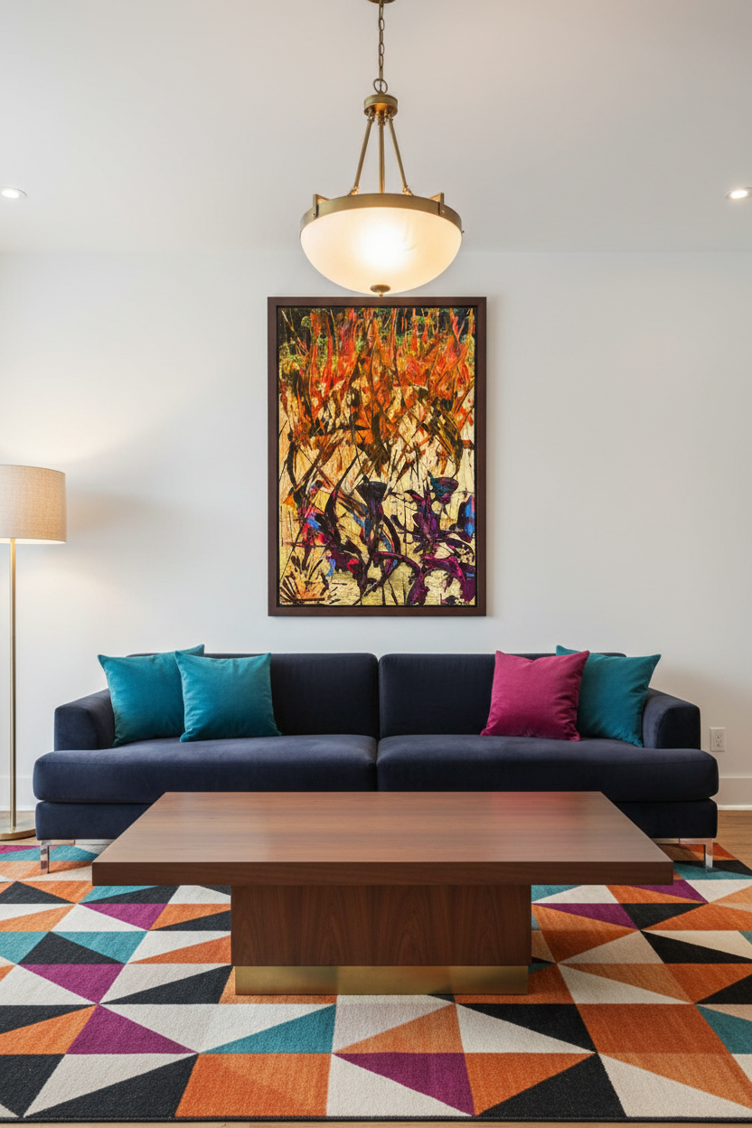 Dance original painting displayed in a bold energetic living room