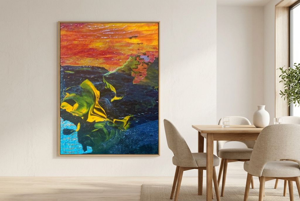 Seabed canvas artwork displayed in a contemporary dining room