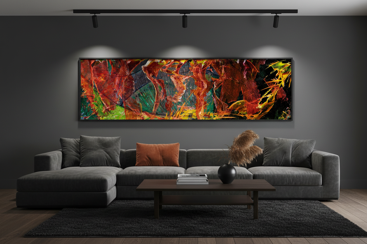 The Uprising fine art print displayed in a contemporary living room setting