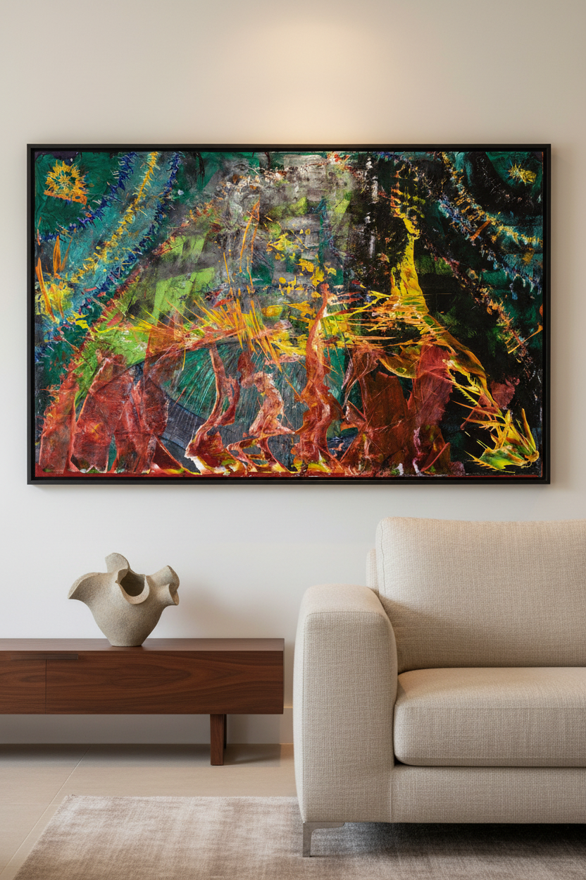 Fragmented Pulse original painting displayed in a premium living room