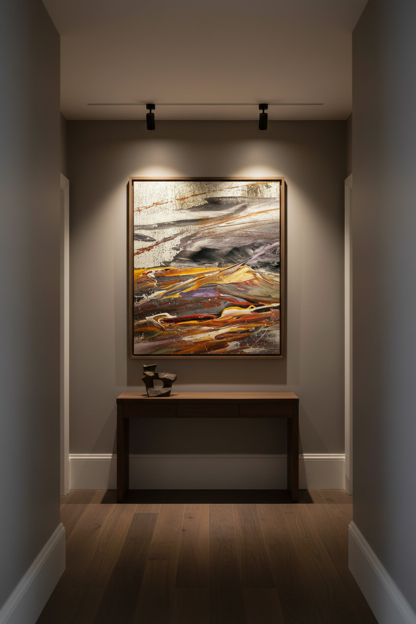 Worn Road Wild Light fine art print displayed in a moody atmospheric hallway