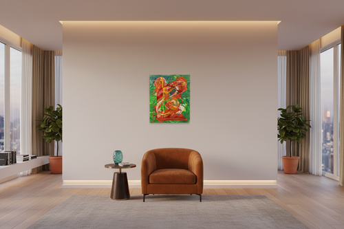 Amex Method 3 original painting displayed in a warm gallery-style living room