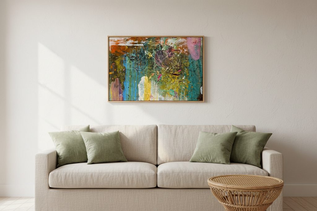 Still at the Pool – canvas print in a living room setting